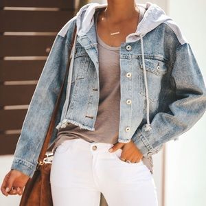 Stereo Love Cropped Contrast Hoodie Jean Jacket